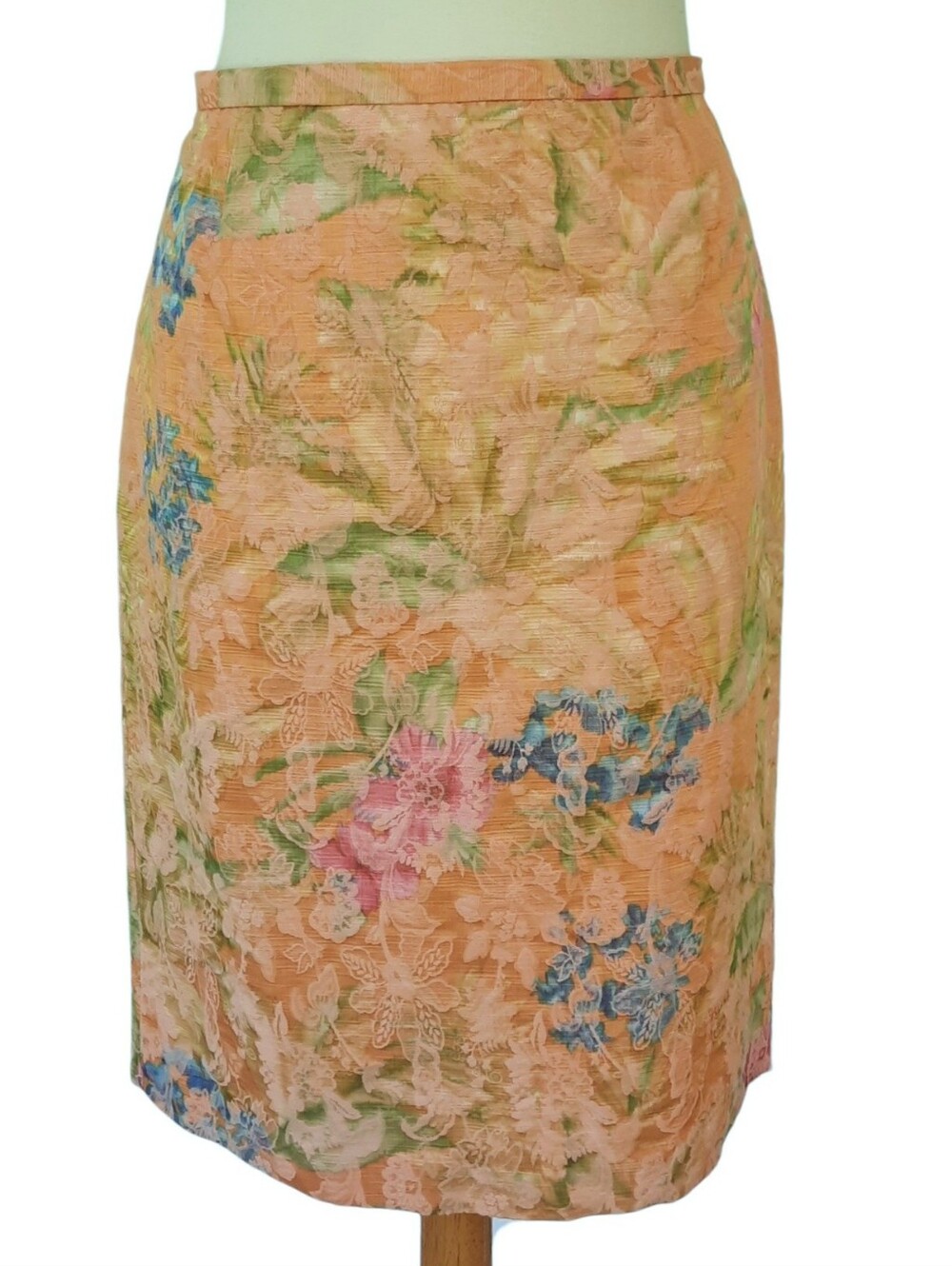 DONCASTER Peach/Multi Floral Brocade Knee-Length Classic Pencil Skirt Sz 14